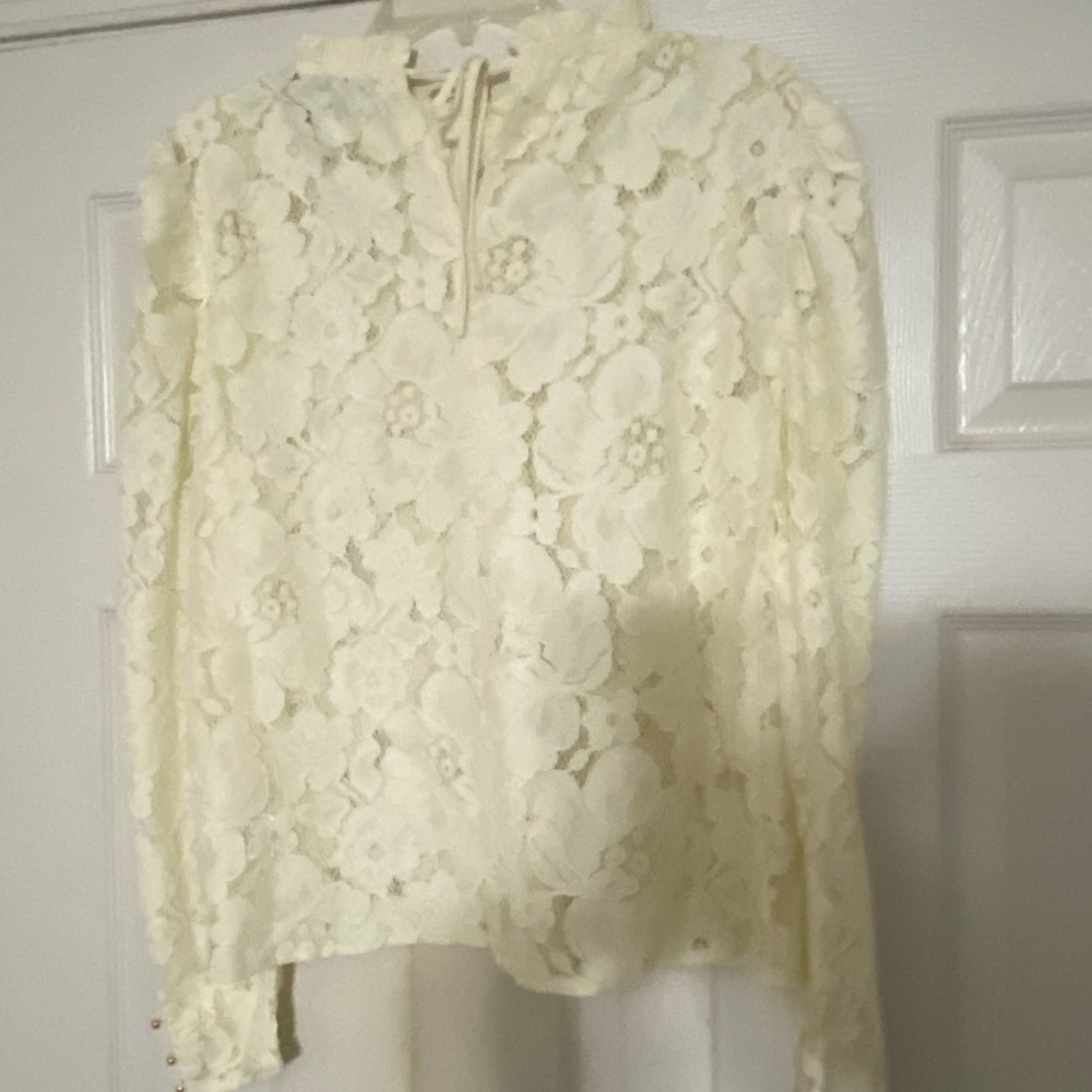 Mare Mare x Anthropologie Sheer Lace Ruffle Neck Blouse Size X Large Cream NWT - Picture 8 of 11